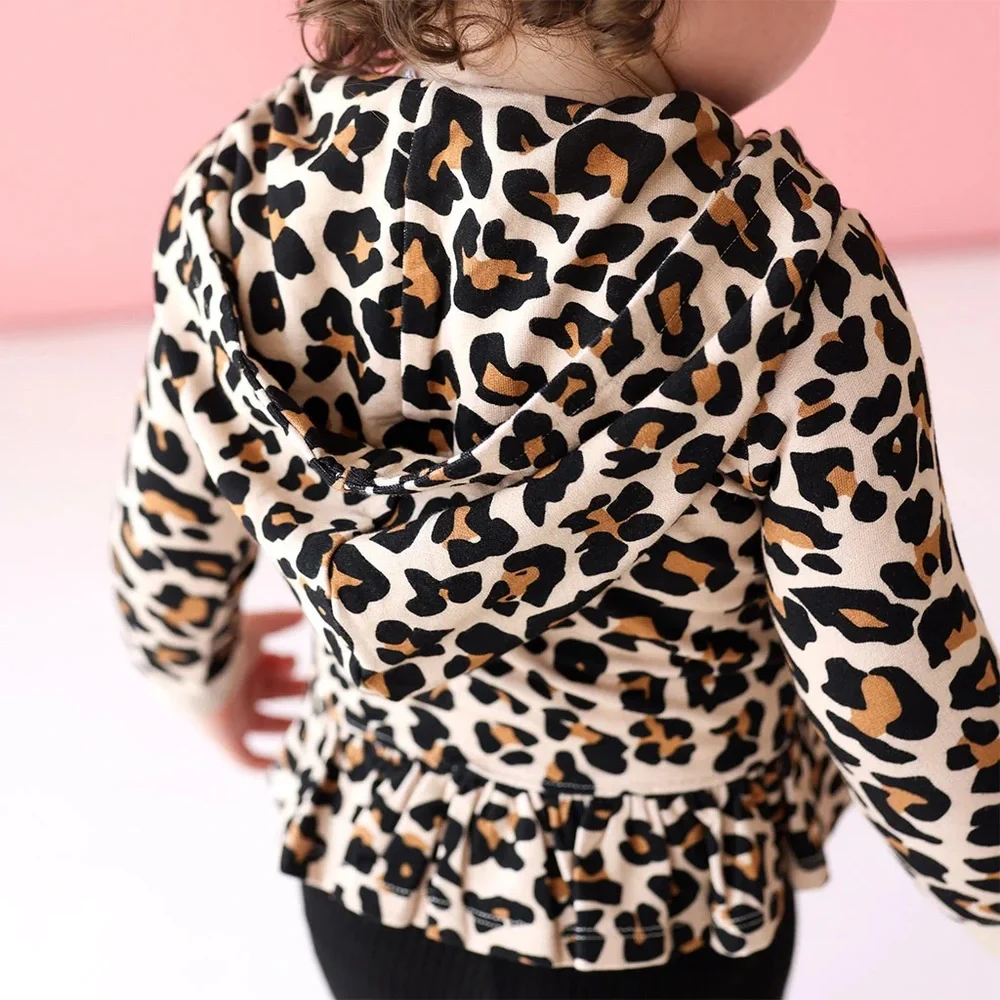 Posh Peanut Lana Leopard Tan French Terry Ruffled Zipper sweater